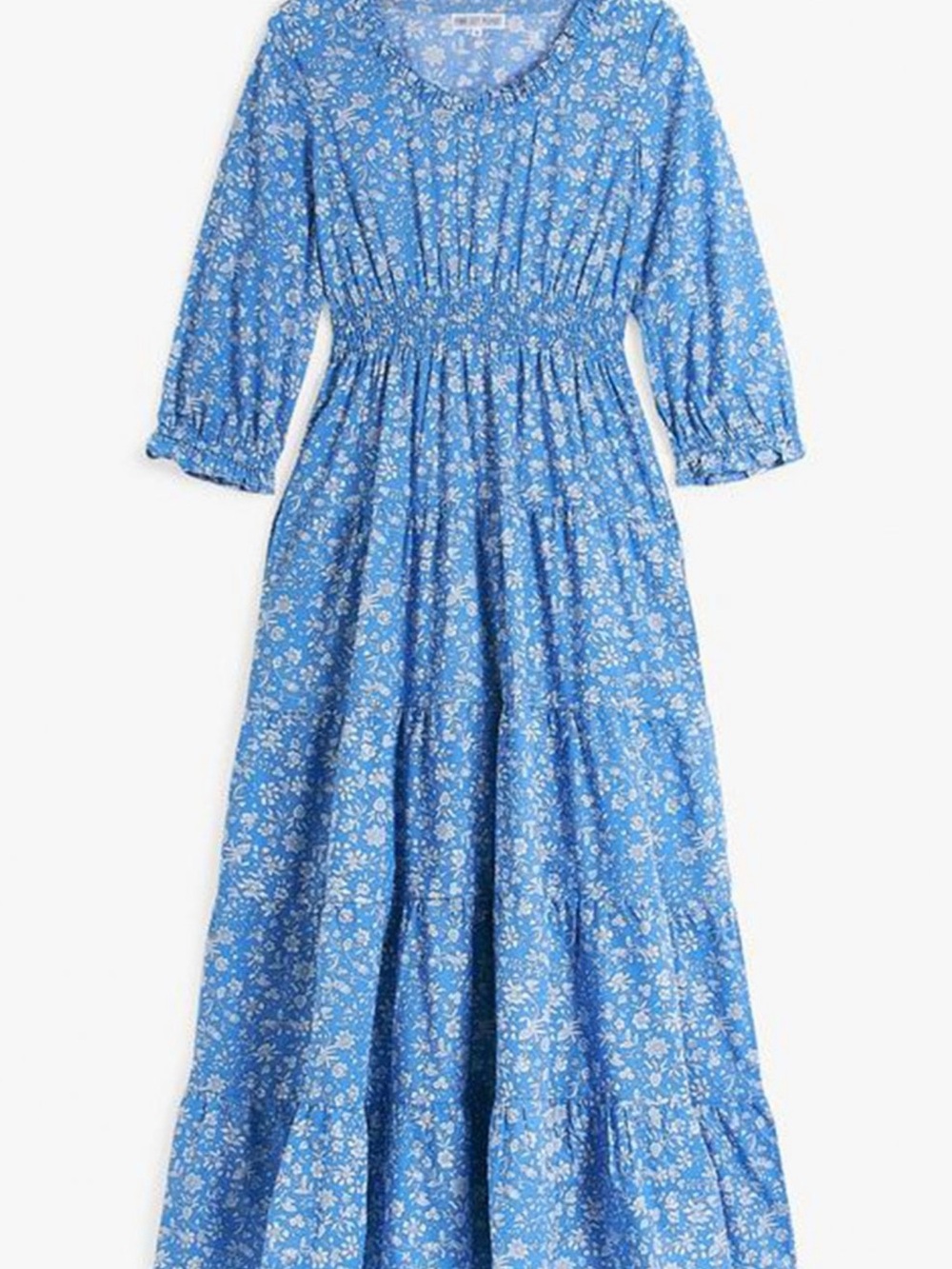 Pink City Prints Blue Floral Smocked Cotton Maxi Dress Size S